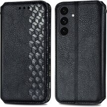 Чехол Deexe Rhombus Wallet для Samsung Galaxy S26 FE - Black: фото 1 из 6