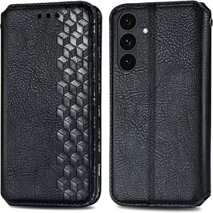 Чехол Deexe Rhombus Wallet для Samsung Galaxy S26 FE - Black: фото 1 из 6