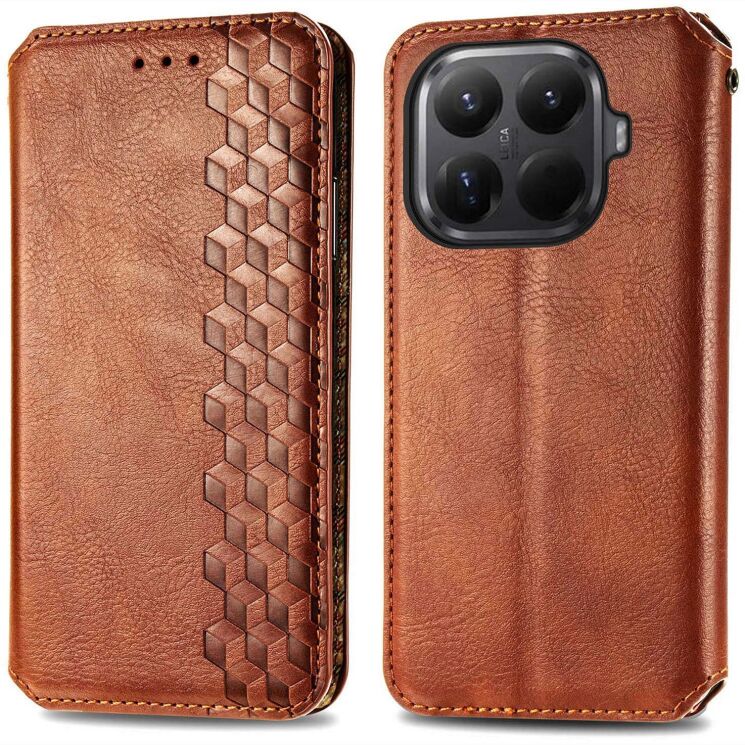 Чохол Deexe Rhombus Wallet для Xiaomi 17T Pro - Brown: фото 2 з 8
