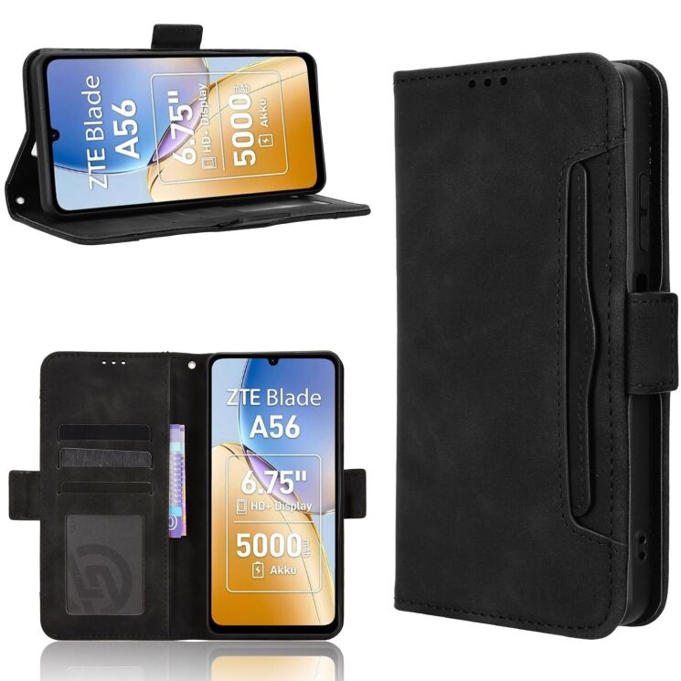 Чехол-книжка с кармашками Deexe Wallet Stand для ZTE Blade A56 - Black: фото 8 из 15