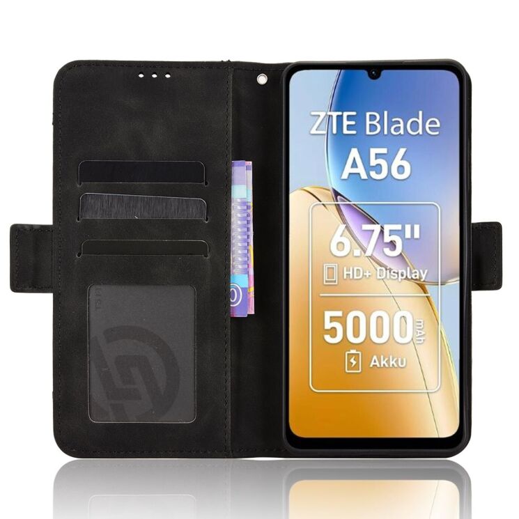 Чехол-книжка с кармашками Deexe Wallet Stand для ZTE Blade A56 - Black: фото 5 из 15