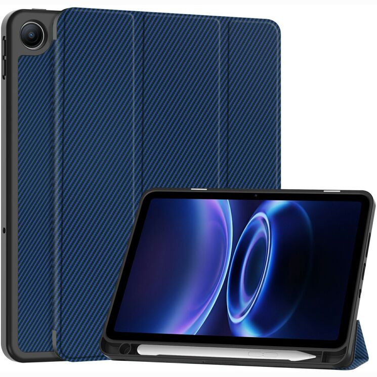 Чохол-книжка Deexe Carbon Folio для Xiaomi Redmi Pad 2 SE / Pad 2 9.7 - Blue: фото 1 з 11