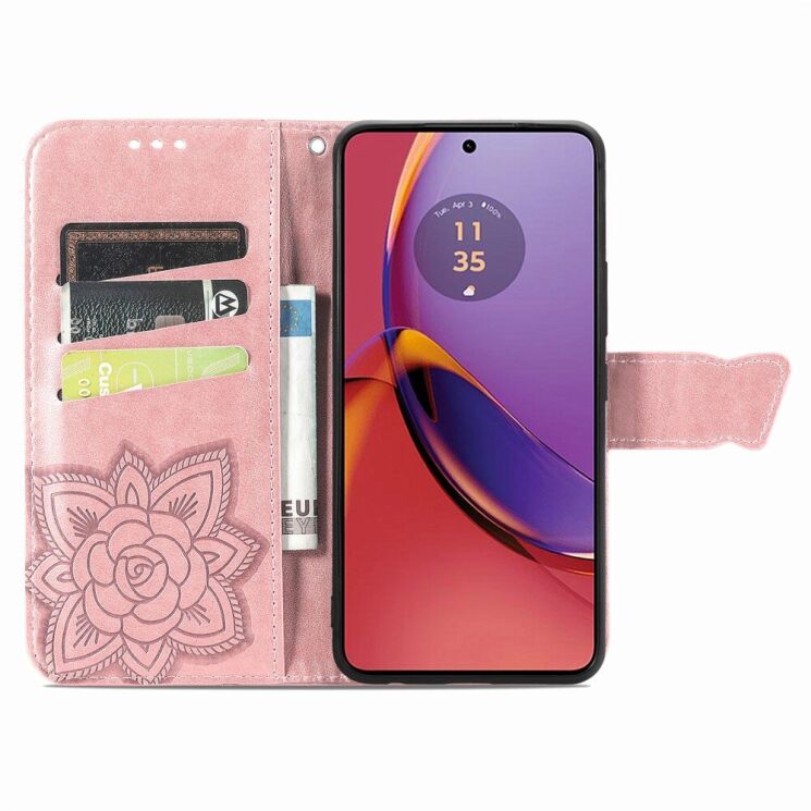 Чехол UniCase Butterfly Pattern для Motorola Moto G84 - Rose Gold: фото 2 из 5