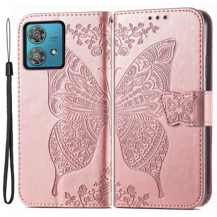 Чехол UniCase Butterfly Pattern для Motorola Moto G84 - Rose Gold: фото 1 из 5