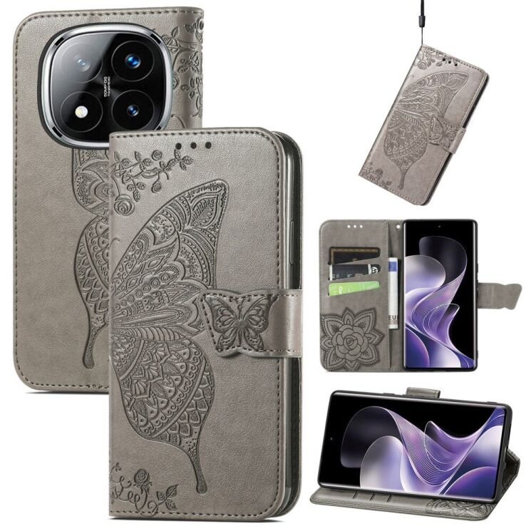 Чехол UniCase Butterfly Pattern для Xiaomi Redmi Note 14 Pro Plus - Grey: фото 6 из 9