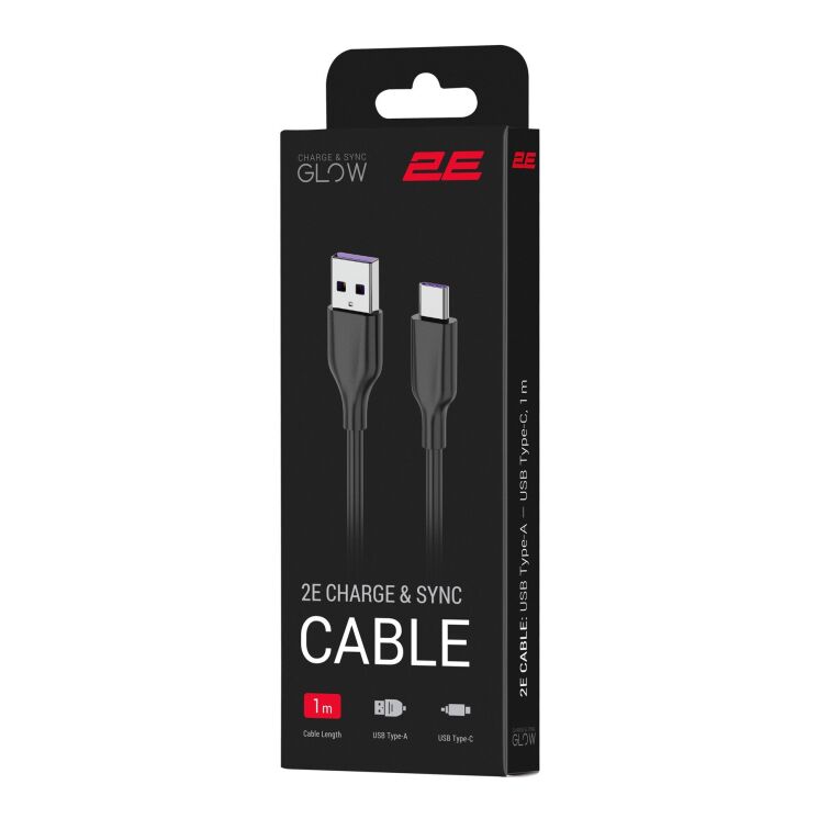 Кабель 2E Glow USB to Type-C (3A, 1m) - Black: фото 4 з 4