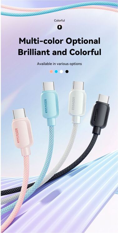 Кабель ESSAGER Breeze Type-C to Type-C (100W, 1m) EXCTT1-WL01-P - Black: фото 5 з 10