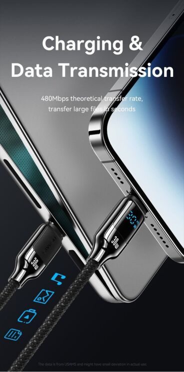 Кабель USAMS SJ741 Type-C to Lightning (30W, 3A, 1.2m) - Gray: фото 12 из 13