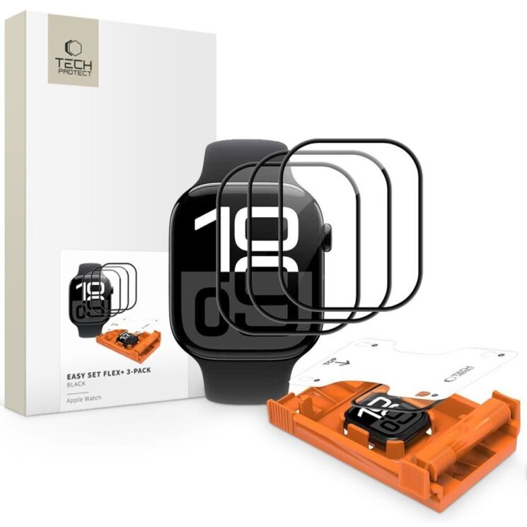 Комплект защитных стекол (3шт) Tech-Protect Easy Set Flex+ для Apple Watch 44 mm / SE 44 mm - Black (371850B) Комплект защитных стекол (3шт) Tech-Protect Easy Set Flex+ для Apple Watch 44 mm / SE 44 mm - Black: фото 1 из 4
