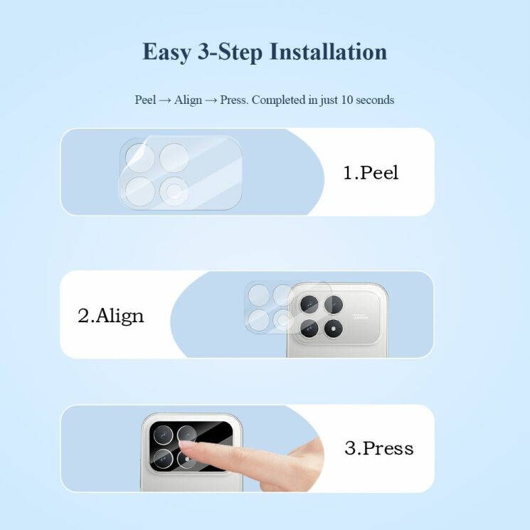 Комплект захисного скла на камеру LEREACH Camera Lens Protector для Xiaomi Poco F8 Pro - Transparent: фото 8 з 10
