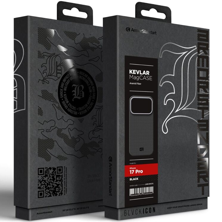 Противоударный чехол ArmorStandart BlackIcon Kevlar MagCase для Apple iPhone 17 Pro - Black: фото 2 из 2