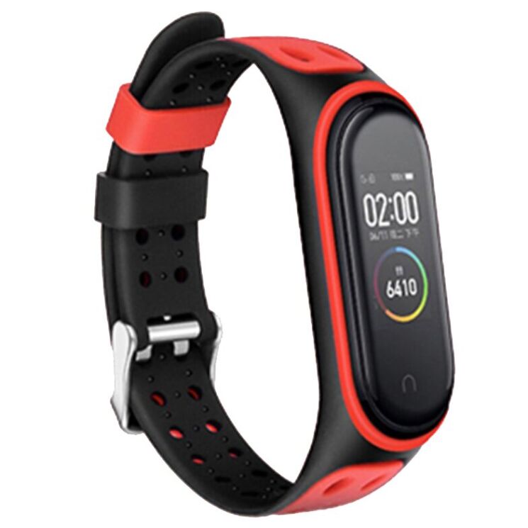 Ремешок Deexe Bi-Color для Xiaomi Mi Band 5 / Mi Band 6 / Mi Band 7 - Black / Red: фото 1 из 1