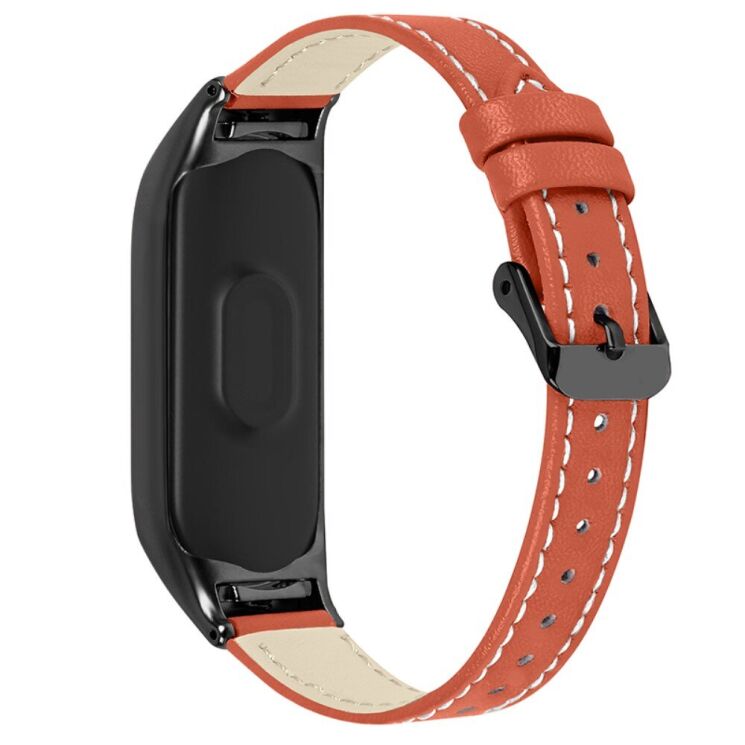 Ремінець Deexe Leather Strip для Xiaomi Mi Band 7 - Orange: фото 2 з 7