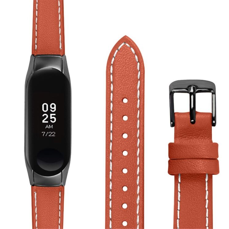 Ремінець Deexe Leather Strip для Xiaomi Mi Band 7 - Orange: фото 3 з 7