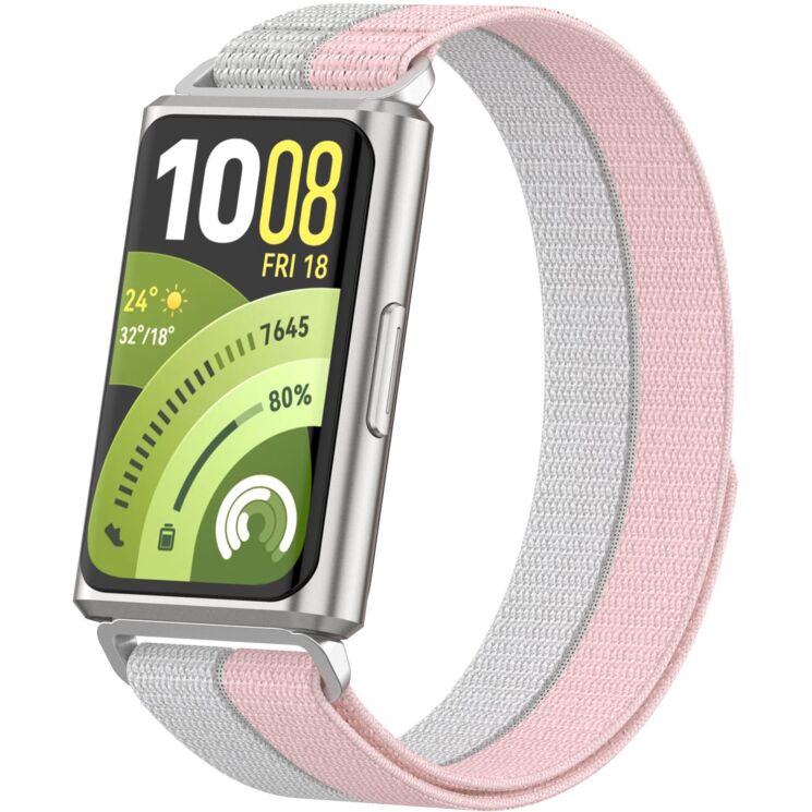 Ремешок Deexe Nylon Loop для Huawei Band 11 Pro / Band 11 - Pink / Grey (410606PG) Ремешок Deexe Nylon Loop для Huawei Band 11 Pro / Band 11 - Pink / Grey: фото 3 из 5