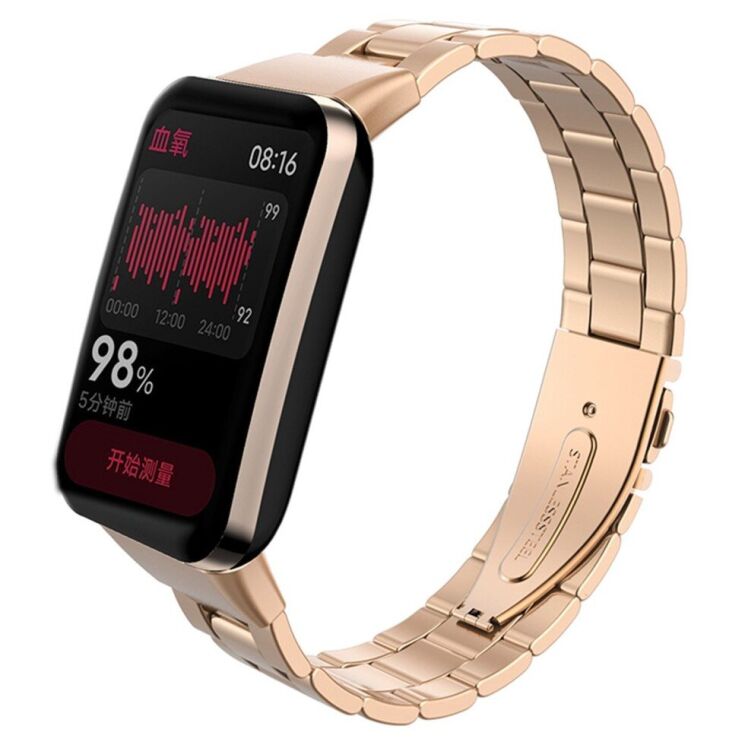 Ремешок Deexe Stainless Style для Xiaomi Mi Band 7 Pro - Rose Gold: фото 2 из 3