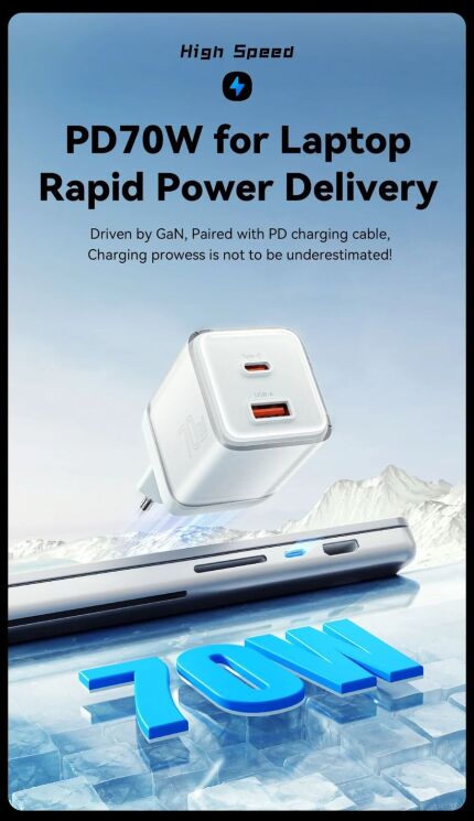 Мережевий зарядний пристрій ESSAGER 70W GaN Type-C + USB (EZCT70-YQB02-Z) - White: фото 5 з 19