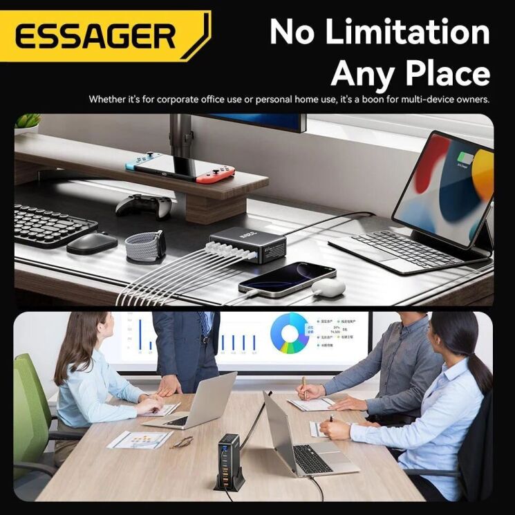 Сетевое зарядное устройство ESSAGER Engine 320W (4Type-C + 4USB) EZC320W-QJB0G-Z - Black: фото 10 из 11