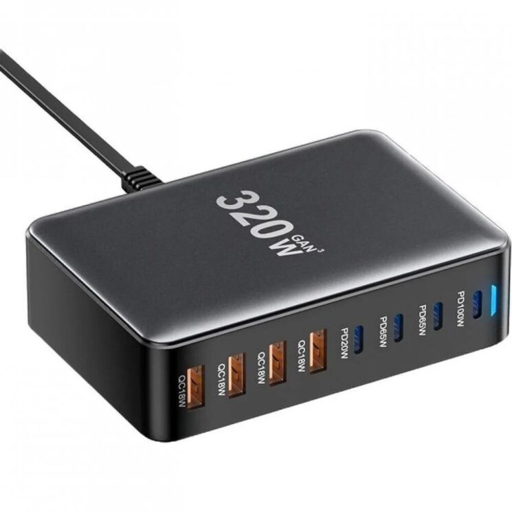 Сетевое зарядное устройство ESSAGER Engine 320W (4Type-C + 4USB) EZC320W-QJB0G-Z - Black: фото 3 из 11