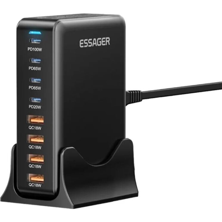 Сетевое зарядное устройство ESSAGER Engine 320W (4Type-C + 4USB) EZC320W-QJB0G-Z - Black: фото 2 из 11