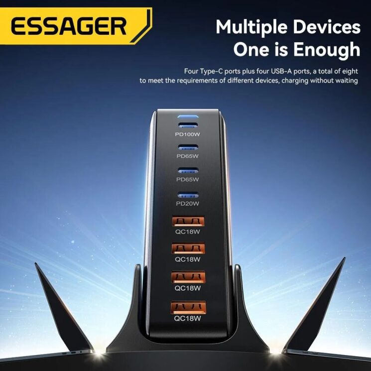 Сетевое зарядное устройство ESSAGER Engine 320W (4Type-C + 4USB) EZC320W-QJB0G-Z - Black: фото 8 из 11
