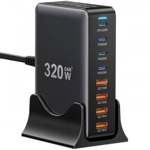 Сетевое зарядное устройство ESSAGER Engine 320W (4Type-C + 4USB) EZC320W-QJB0G-Z - Black: фото 1 из 11