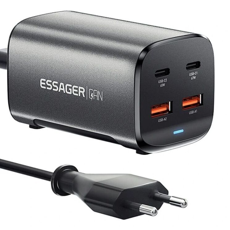 Мережевий зарядний пристрій ESSAGER ES-CD35 Series 67W GaN Dual - Black: фото 1 з 17