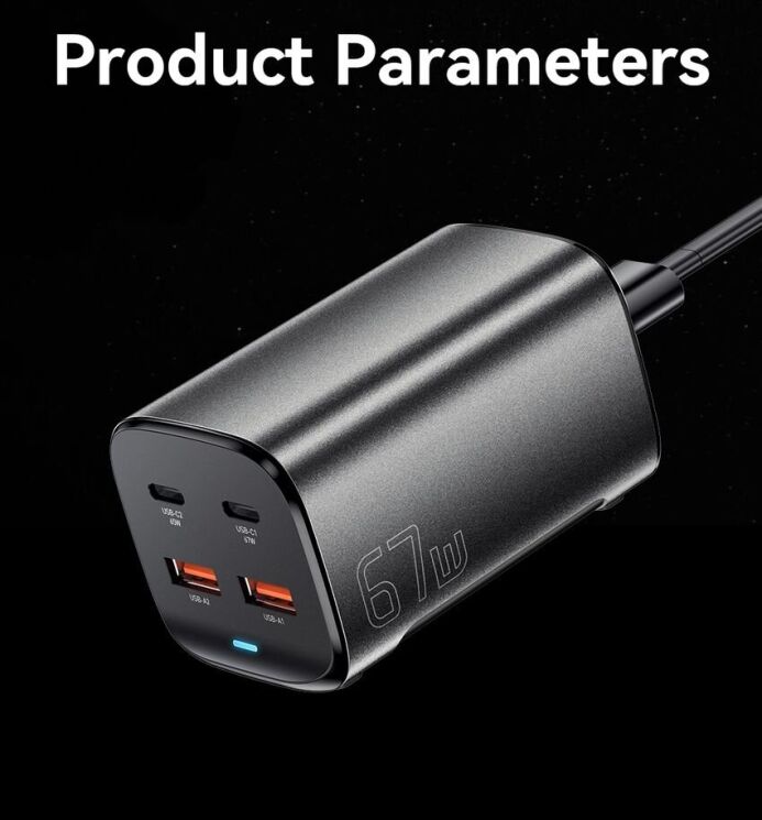 Мережевий зарядний пристрій ESSAGER ES-CD35 Series 67W GaN Dual - Black: фото 16 з 17