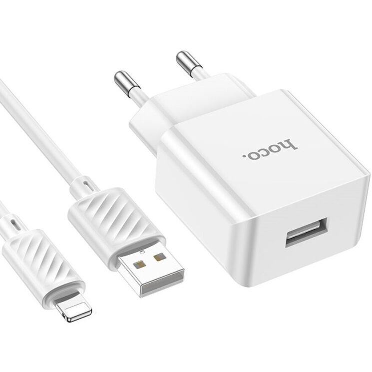 Сетевое зарядное устройство Hoco C106A 10.5W + кабель Lightning - White: фото 2 из 9