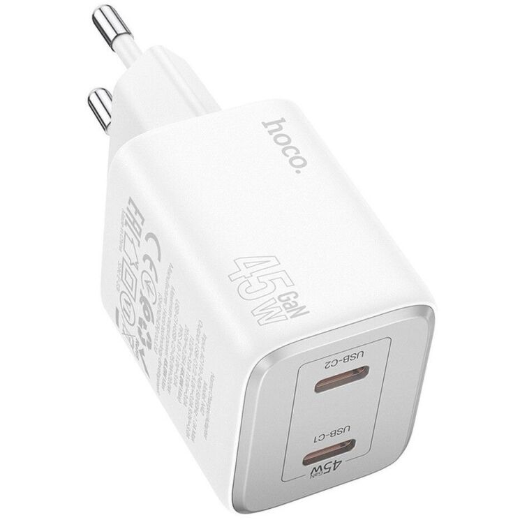 Сетевое зарядное устройство Hoco N42 Elogiado 2C PD45W + кабель Type-C to Type-C - White: фото 3 из 11