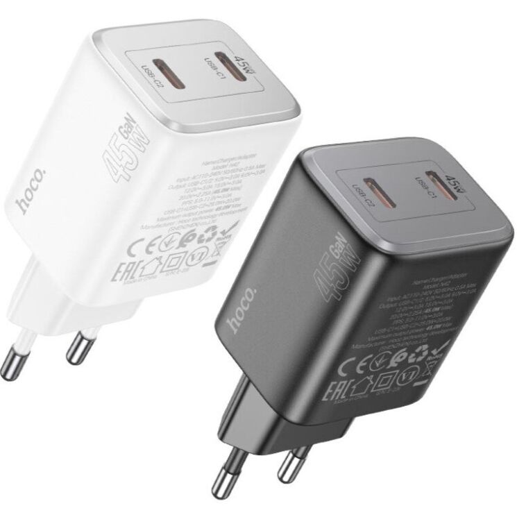 Сетевое зарядное устройство Hoco N42 Elogiado 2C PD45W + кабель Type-C to Type-C - White: фото 8 из 11