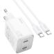 Сетевое зарядное устройство Hoco N42 Elogiado 2C PD45W + кабель Type-C to Type-C - White (346155W). Фото 1 из 11