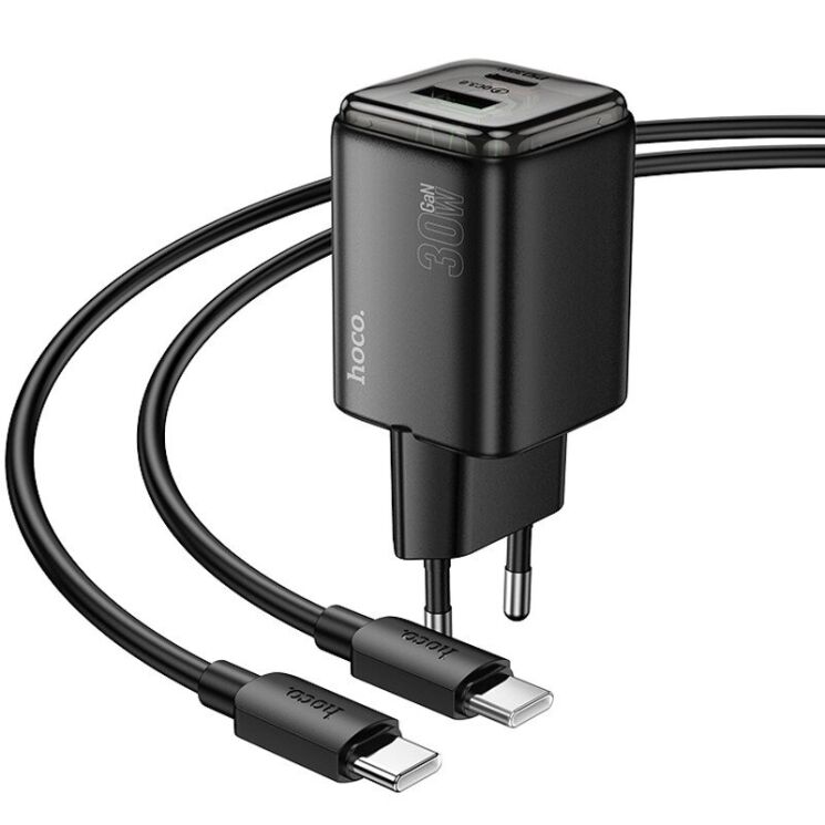 Сетевое зарядное устройство Hoco N53 Monsoon PD30W+QC3.0 + кабель Type-C to Type-C - Black: фото 2 из 6