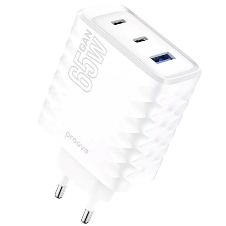 Мережевий зарядний пристрій Proove Speed Surge Gan 65W (USB + 2Type-C) - White: фото 1 з 6