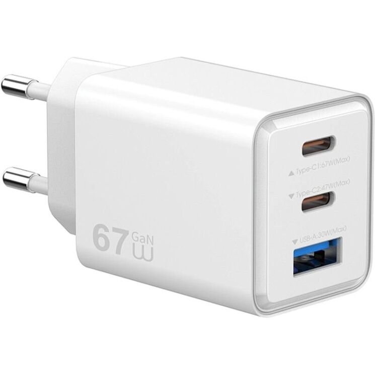 Сетевое зарядное устройство WIWU Wi-G026 GaN 67W (USB + 2Type-C) - White: фото 3 из 4