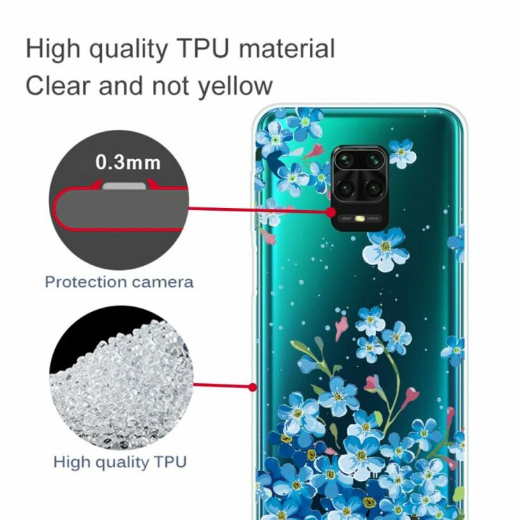 Силиконовый (TPU) чехол Deexe Pretty Glossy для Xiaomi Redmi Note 9 Pro / Note 9 Pro Max / Note 9s - Blue Flowers: фото 3 из 5