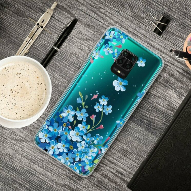Силиконовый (TPU) чехол Deexe Pretty Glossy для Xiaomi Redmi Note 9 Pro / Note 9 Pro Max / Note 9s - Blue Flowers: фото 2 из 5