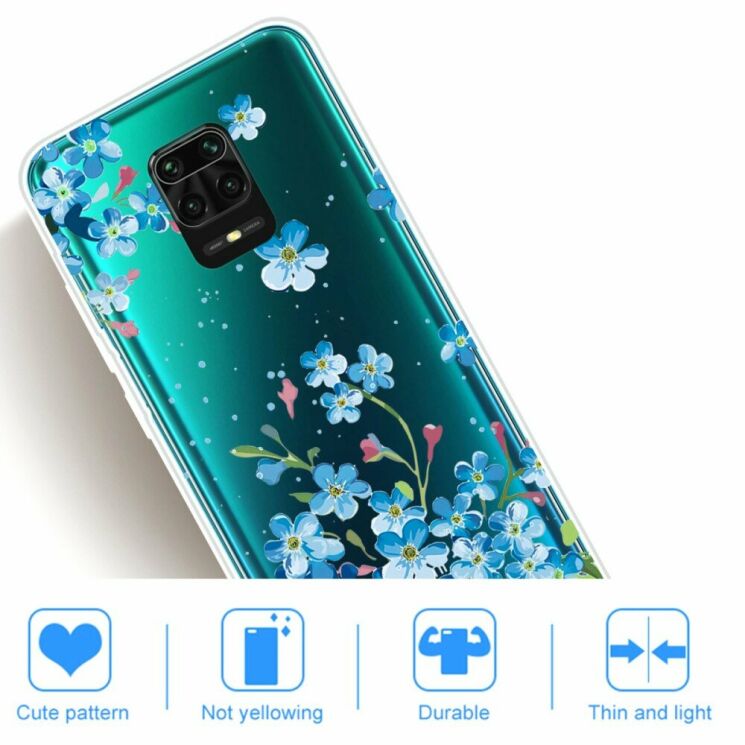 Силиконовый (TPU) чехол Deexe Pretty Glossy для Xiaomi Redmi Note 9 Pro / Note 9 Pro Max / Note 9s - Blue Flowers: фото 5 из 5
