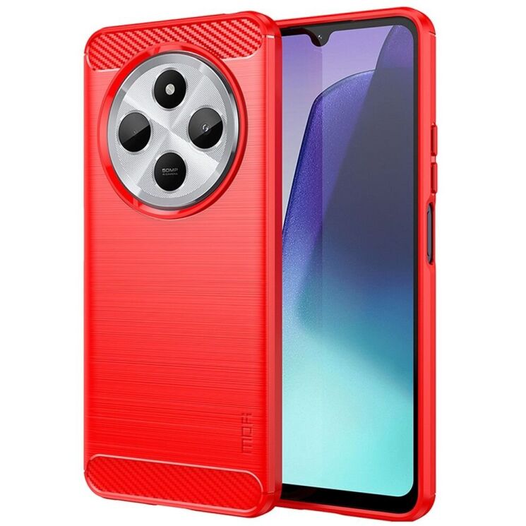 Силиконовый (TPU) чехол MOFI Carbon Fiber для Xiaomi Redmi 14C / Redmi A4 5G / Poco C75 - Red: фото 1 из 9