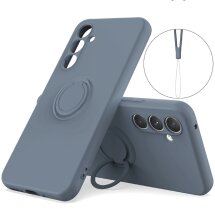 Силиконовый (TPU) чехол с кольцом Deexe Color Shell для Samsung Galaxy S26 FE - Dark Blue: фото 1 из 8