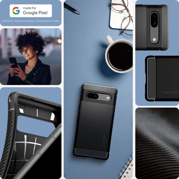 Защитный чехол Spigen (SGP) Rugged Armor для Google Pixel 7a - Matte Black: фото 17 из 17