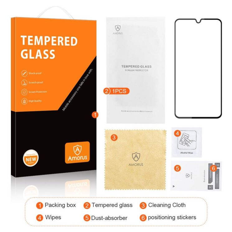 Захисне скло AMORUS Full Glue Tempered Glass для Samsung Galaxy M15 (M156) - Black: фото 6 з 6
