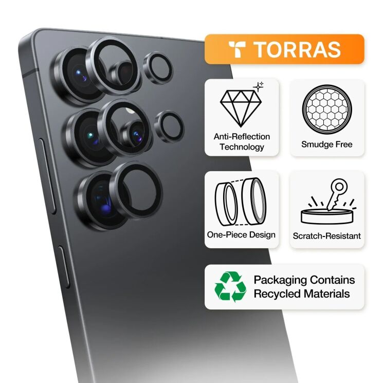 Захисне скло на камеру TORRAS Lensguard для Samsung Galaxy S25 Ultra (S938) - Black: фото 7 з 7