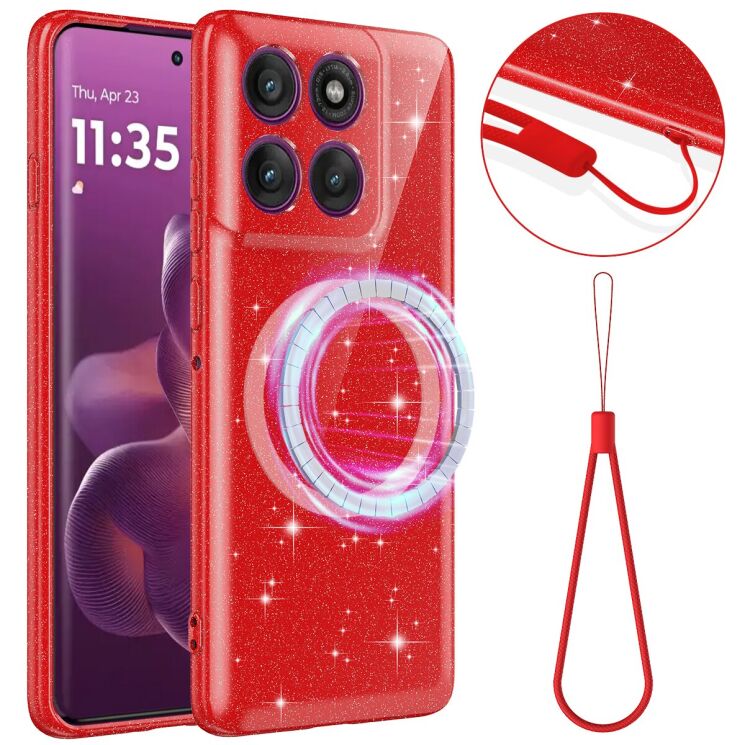 Защитный чехол Deexe Glitter Case with MagSafe для Motorola Edge 70 Fusion - Red: фото 1 из 7