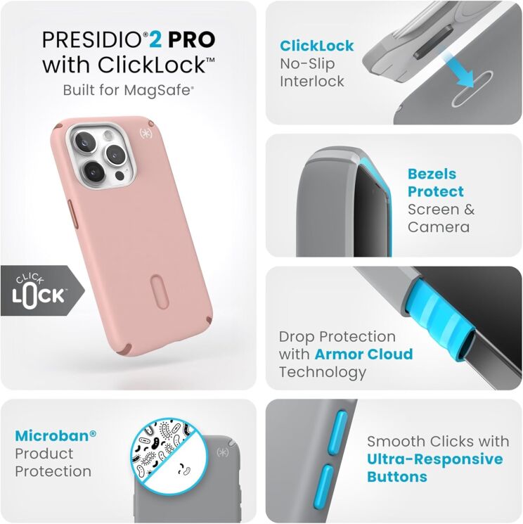 Захисний чохол Speck Presidio2 Pro MagSafe ClickLock для iPhone 15 Pro (150446-3212) - Charcoal / Gray-Bronze: фото 7 з 9