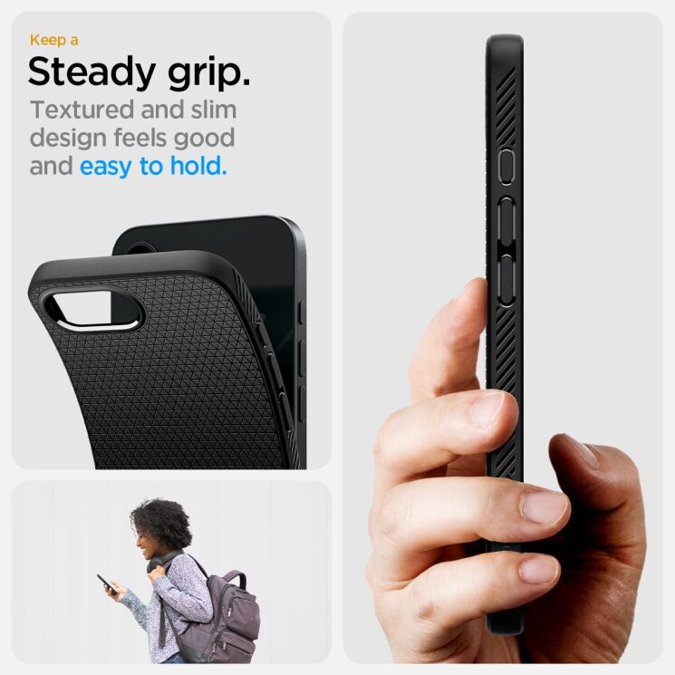 Защитный чехол Spigen (SGP) Liquid Air для Apple iPhone 16e (ACS09161) - Matte Black: фото 19 из 21