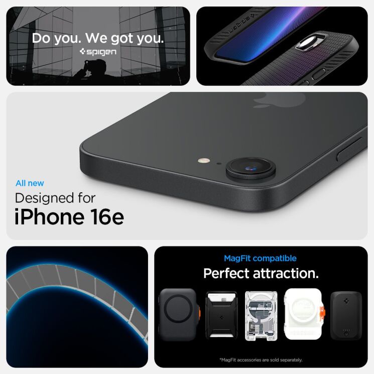 Защитный чехол Spigen (SGP) Liquid Air (MagFit) для Apple iPhone 16e (ACS09151) - Matte Black: фото 12 из 16
