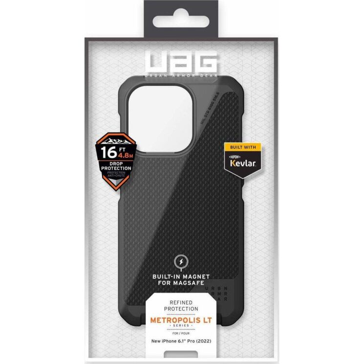 Защитный чехол URBAN ARMOR GEAR (UAG) Metropolis LT MagSafe для Apple iPhone 14 Pro (114050113940) - Kevlar Black: фото 8 из 10