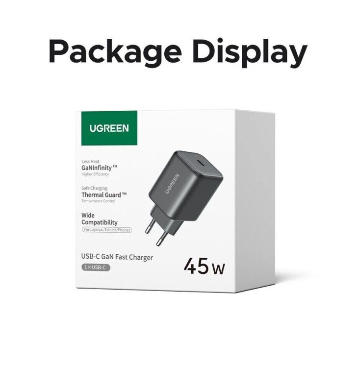 Мережевий зарядний пристрій UGREEN X524 GaN 45W Type-C (65052) - Black (960244B) Мережевий зарядний пристрій UGREEN X524 GaN 45W Type-C (65052) - Black: фото 12 з 12
