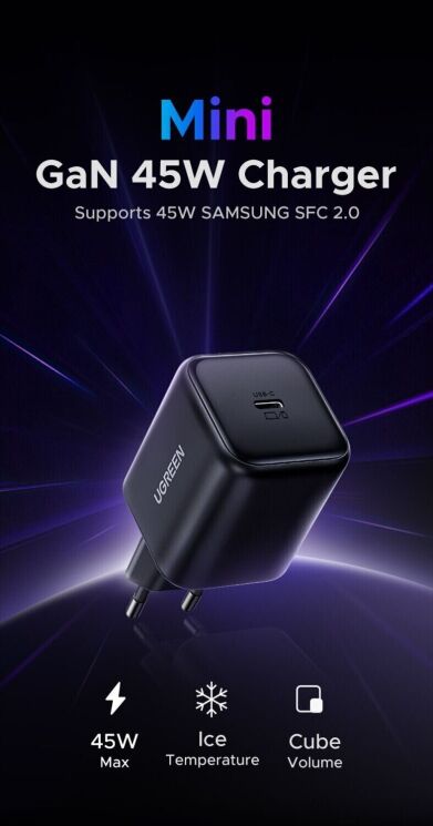 Мережевий зарядний пристрій UGREEN X524 GaN 45W Type-C (65052) - Black (960244B) Мережевий зарядний пристрій UGREEN X524 GaN 45W Type-C (65052) - Black: фото 3 з 12